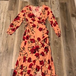 🚫SOLD🚫Pink maxi wrap dress with red roses